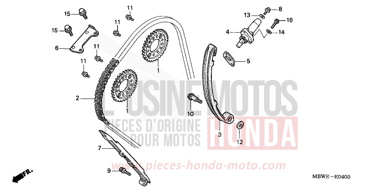 CHAINE A CAMES/TENDEUR de CBR600F Special Edition ACCURATE SILVER METALLIC (NH146B) de 2002
